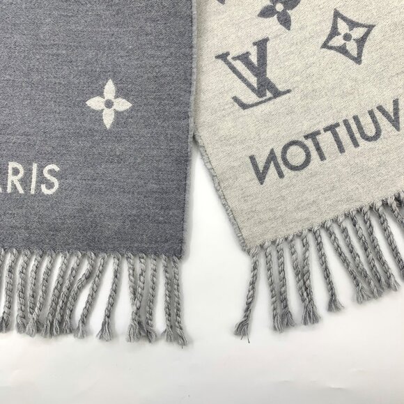 Louis Vuitton Grey Monogram Wool Fringe Scarf - Picture 9 of 9